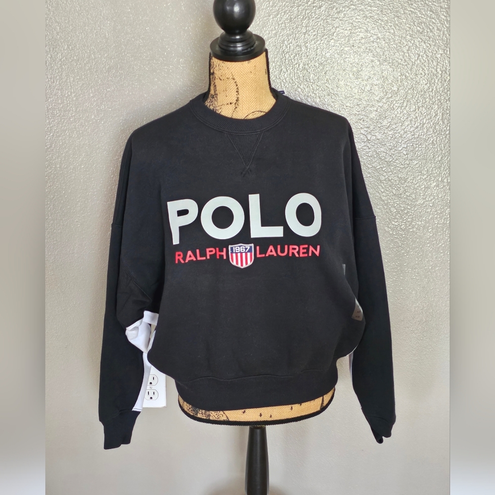 POLO RALPH LAUREN Women’s 1967 shield sweatshirt crew neck Black/white